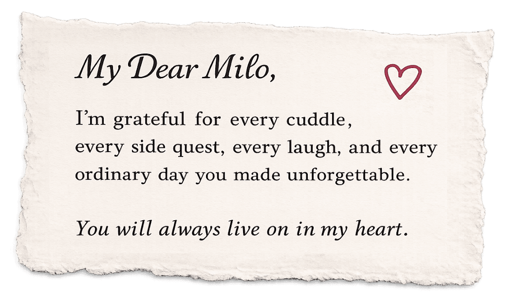 A handwritten letter to Dear Milo
